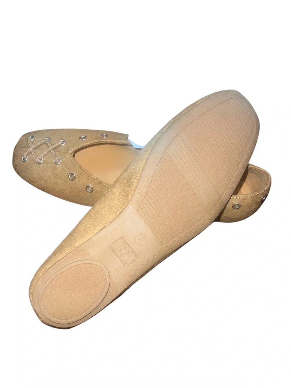 Time and Tru Tan Suede Studded Lace-Up Flats